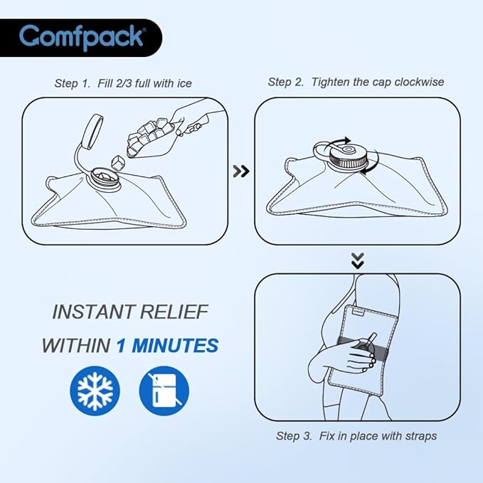 Small Refillable Ice Bag for Injuries, 11.8" x 7.8" Travel Ice Water Bag with Strap for Cold Therapy, Pain Relief for Migraine, Headache, Wisdom Teeth, Swelling, Muscle Pain, Sprain