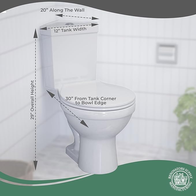 Renovators Supply Troyt Compact Corner Bathroom Toilet, 2-Piece Round - 0.8/1.6 GPF High Low Top Tank Button Flush WaterSense - ADA Heavy Duty Porcelain
