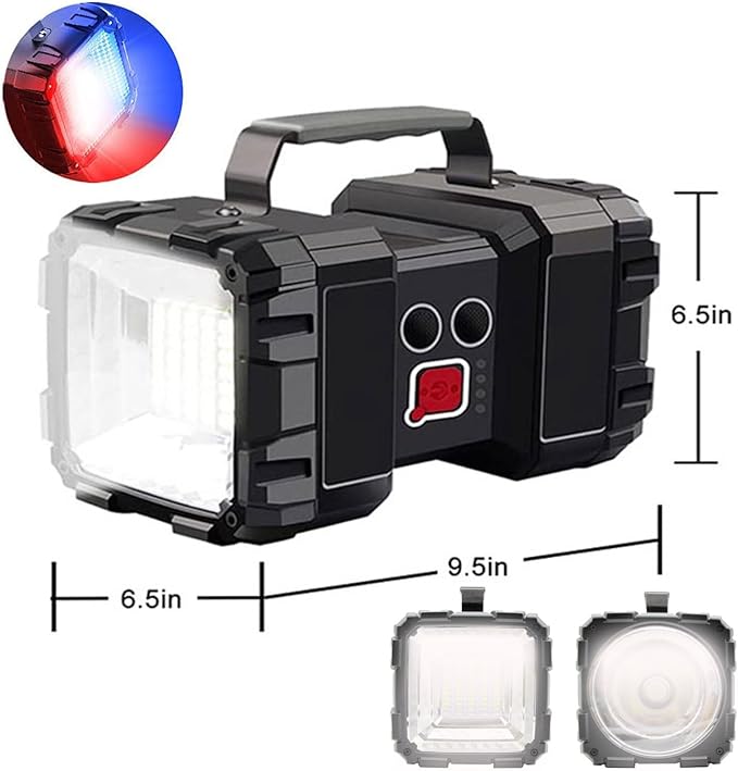 Rechargeable LED Searchlight Flashlight, LED Spotlight Big Power Capacity 15000LM 20h Ultra-Long Standby 7 Lights Modes Camping Work Light, Waterproof, for Home, Outdoor (55 LEDs)