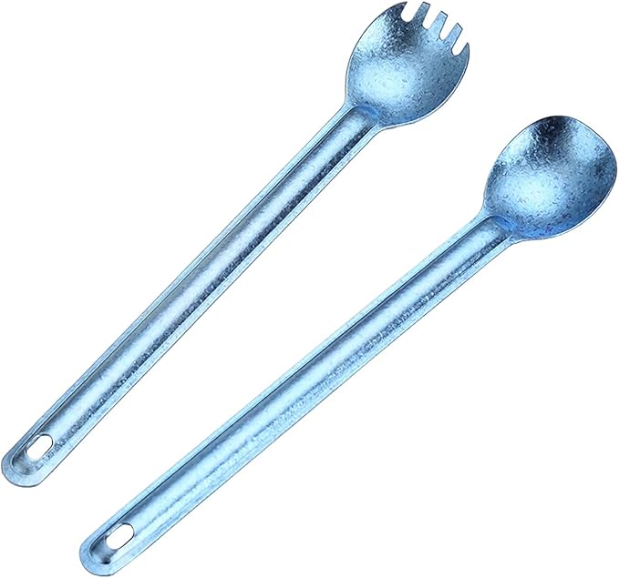 Titanium Long Handle Spork and Spoon, 8.6" Camping Cutlery Set