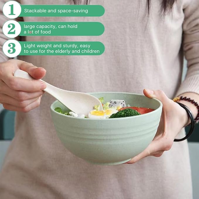 Unbreakable Cereal Bowls 24 oz - Reusable Wheat Straw Bowl - Dishwasher & Microwave Safe- BPA Free - Perfect for Cereal Reusable Dinner Bowls 4 Set, Oatmeal Salad