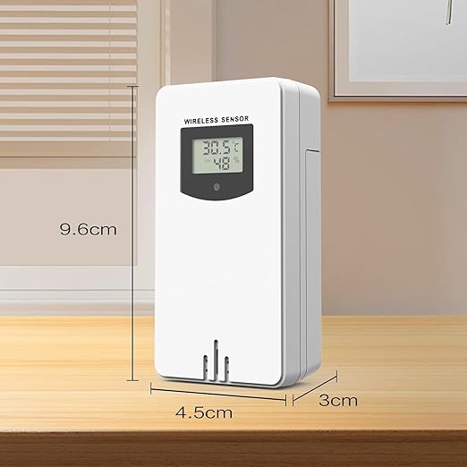 Remote Sensor Wireless for Indoor Outdoor, Wide Temperature & Humidity Gauge Transmission Range for 3378 and Other Same Series Weather Station, Battery Powered