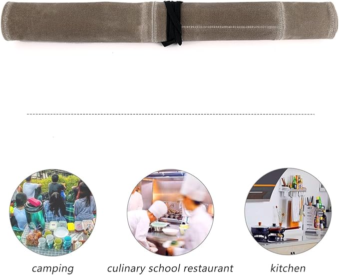 Khaki Chefโs Knife Roll Case, Waxed Canvas Cutlery Knives Holders Protectors, Home Kitchen Cooking Tools And Utensils Wrap Bag Wallet, Multi-Purpose Brush Roll Bag, Travel Tool Roll Pouch