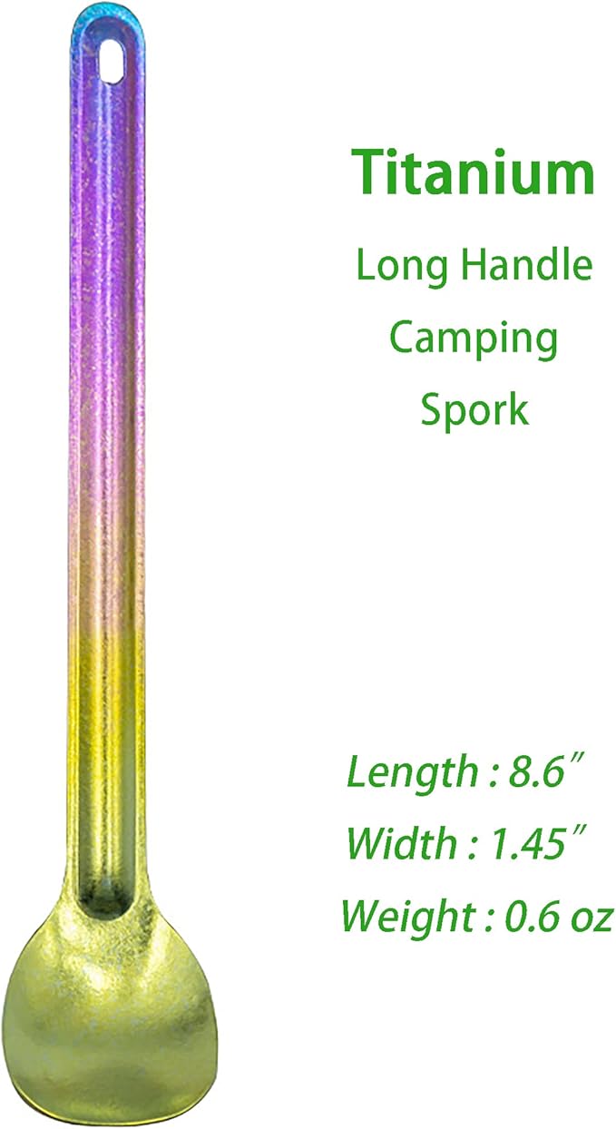 Titanium Long Handle Spork and Spoon, 8.6" Camping Cutlery Set