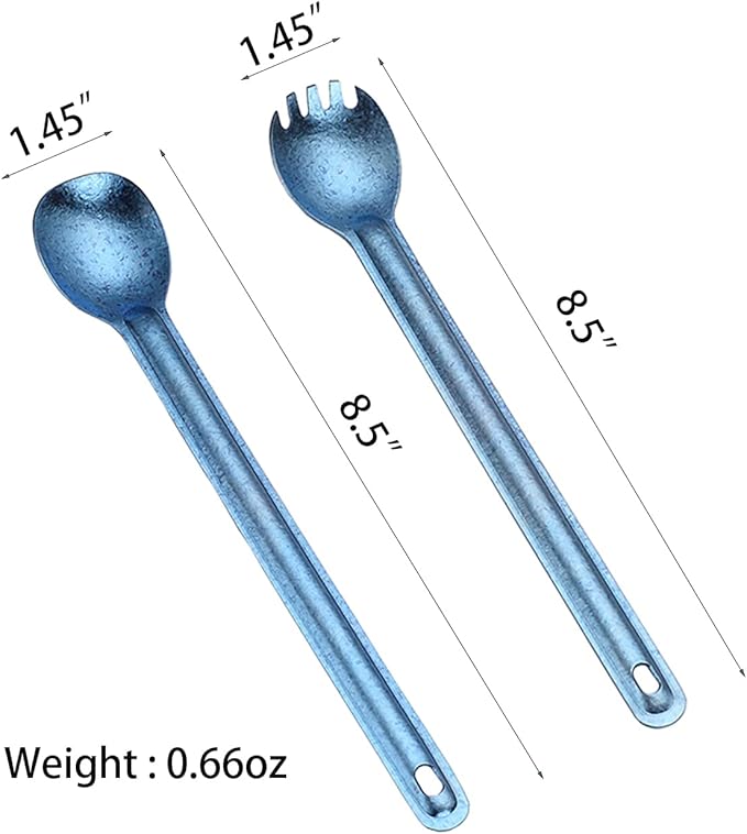 Titanium Long Handle Spork and Spoon, 8.6" Camping Cutlery Set
