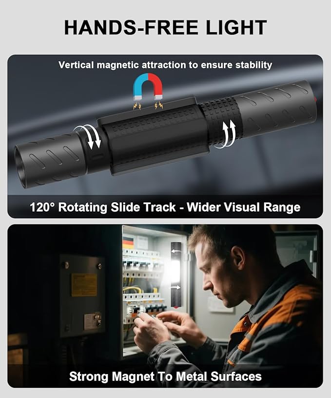 Rechargeable Flashlight High Lumens 2Packs-Super Bright Magnetic LED Flashlights with Screwdriver Set,Window Glass Breaker,COB Flash Light,7 Modes,Zoomable,Waterproof for Emergency Camping Car Repair