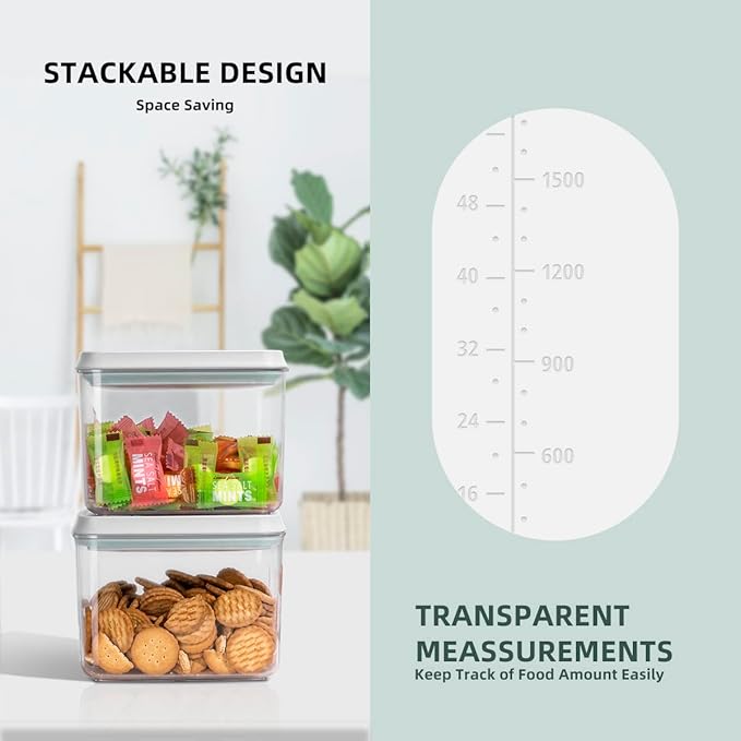 12 Pcs Pop Airtight Food Storage Containers with Lids for Kitchen Pantry Organization Stackable Cereal Snacks Flour Sugar Coffee Spaghetti (1.2, 2.0, 2.7, 3.3qt)*3