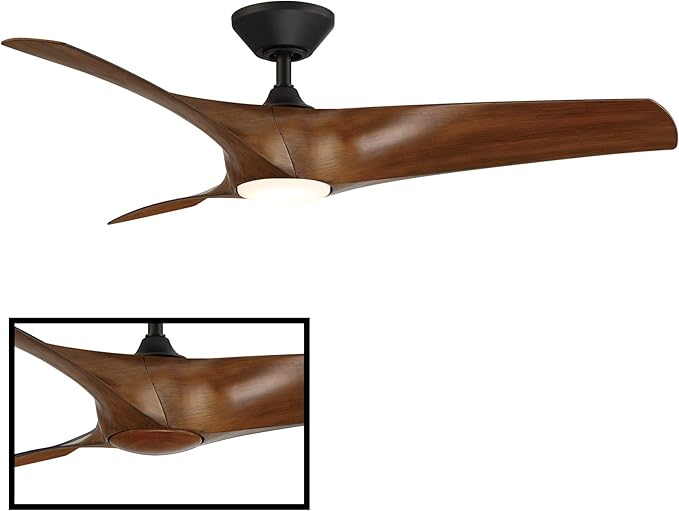 Zephyr Smart Indoor and Outdoor 3-Blade Ceiling Fan 52in Matte Black Distressed Koa with Adjustable CCT 2700K-3000K-4000K-5000K LED Light Kit and Remote Control works with Alexa, iOS or Android App