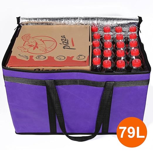 Bodaon 5-Pack Cooler Insulated Food Delivery Bag for Doordash/Uber Eats, XXX-Large Thermal Bags for Catering/Hot Pizza, Travel/Camping/Picnic Basket,Grocery Reusable Warmer Frozen, Purple-Black Edge