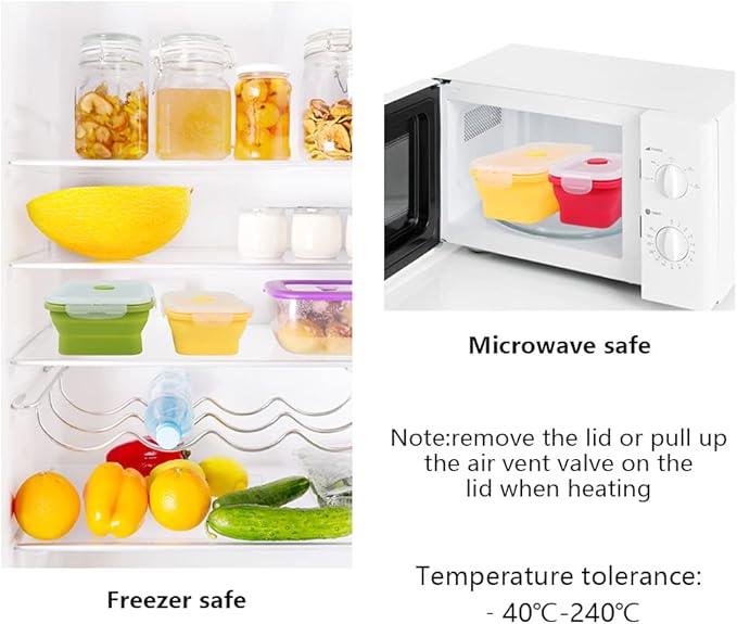 Set of 4 Collapsible Foldable Silicone Food Storage Container, Leftover Meal Box With Airtight Plastic Lids For Kitchen, Bento Lunch Boxes-Microwave, Dishwasher and Freezer Safe