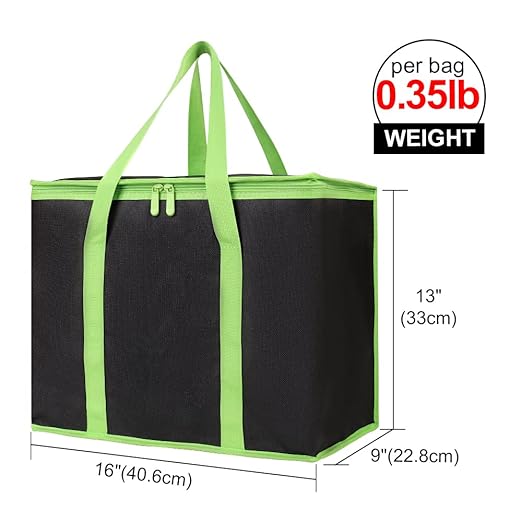 Bodaon 5-Pack Cooler Insulated Food Delivery Bag, Thermal Hot Pizza,X-Large Bags With Top Zippered for Grocery/DoorDash/Catering/Shopping, Large Cold Frozen Door Dash Accessories, Black-Green Edge