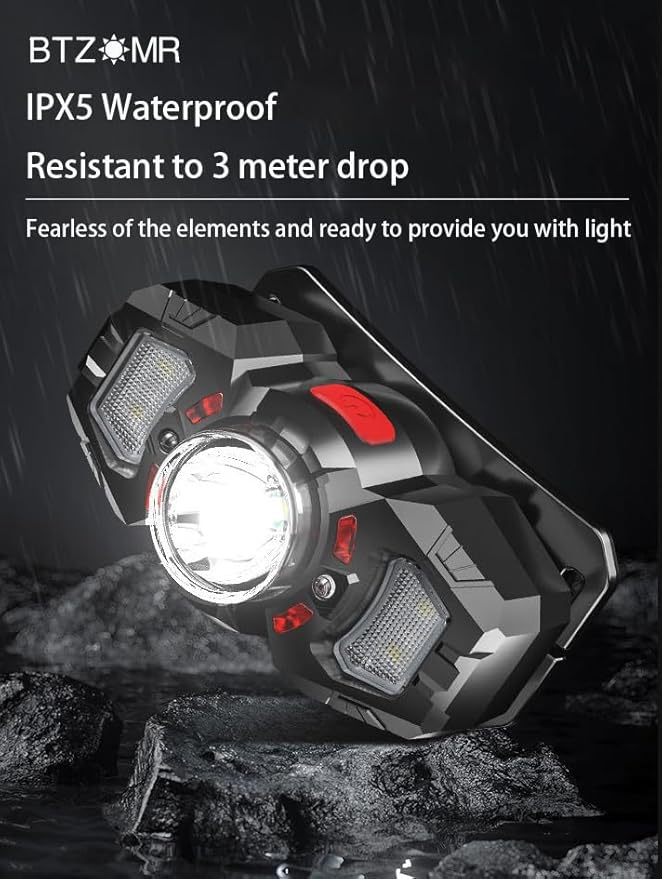 3 Headlamps, White&Red LED Headlamp, 70° Up&Down Adjustable, 4 Clips, Motion Switch, 800 Lumens, 500 Feet Distance and 10 Hours Running Time MAX, IPX5 Waterproof, for Camping, Hiking, Fishing