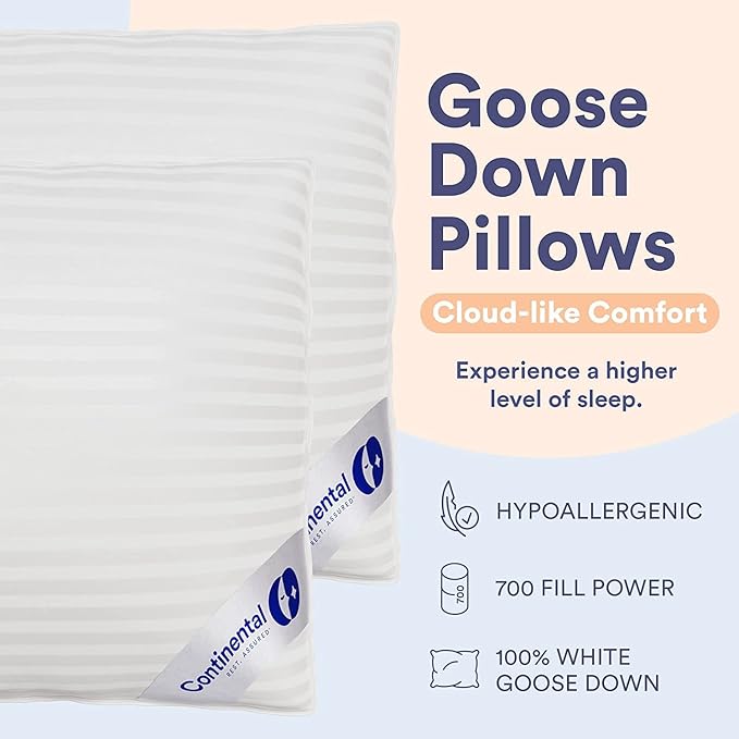Continental Bedding Luxury Down Pillows King Size Pack of 1 - Family Made in New York - Cool Breathable Bed Pillows for Sleeping, Back, Side, Stomach Sleepers – 700 FP, Medium