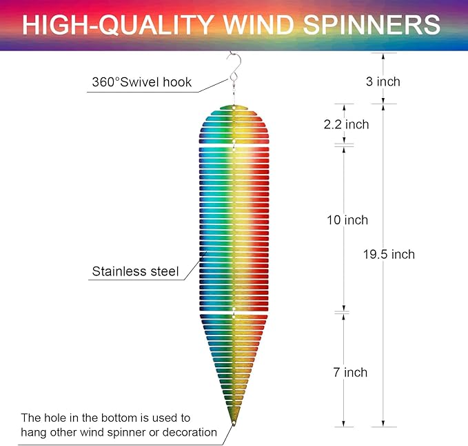 SPRING SONG Rainbow Helix Kinetic Wind Spinner for Yard and Garden Wind Spinner Outdoor Stainless Steel Long Hanging Rainbow Decor 3D Garden Art Wind Sculpture Spinners Kinetic Art Spinner