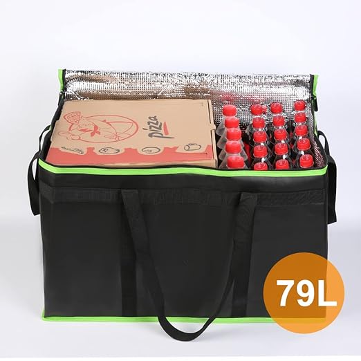 Bodaon 5-Pack Cooler Insulated Food Delivery Bag for Doordash/Uber Eats, XXX-Large Thermal Bags for Catering/Hot Pizza, Travel/Camping/Picnic Basket,Grocery Reusable Warmer Frozen, Black-Green Edge