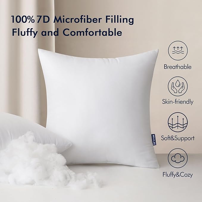 MIULEE Pack of 2 18x18 Inch Outdoor Pillow Inserts Waterproof Decorative Throw Pillow Insert, Square Lumbar Garden Pillow Form for Patio Sofa Couch