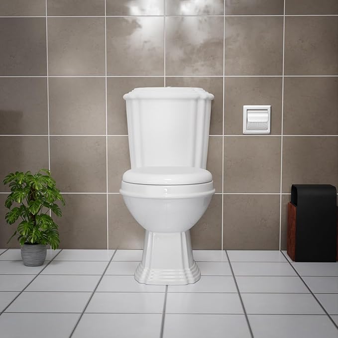 Renovators Supply Sheffield Elongated Bathroom Toilet 29.5"D X 18.75"W X 31.75"H, White Slow Close Dual Flush 2 Piece Toilet