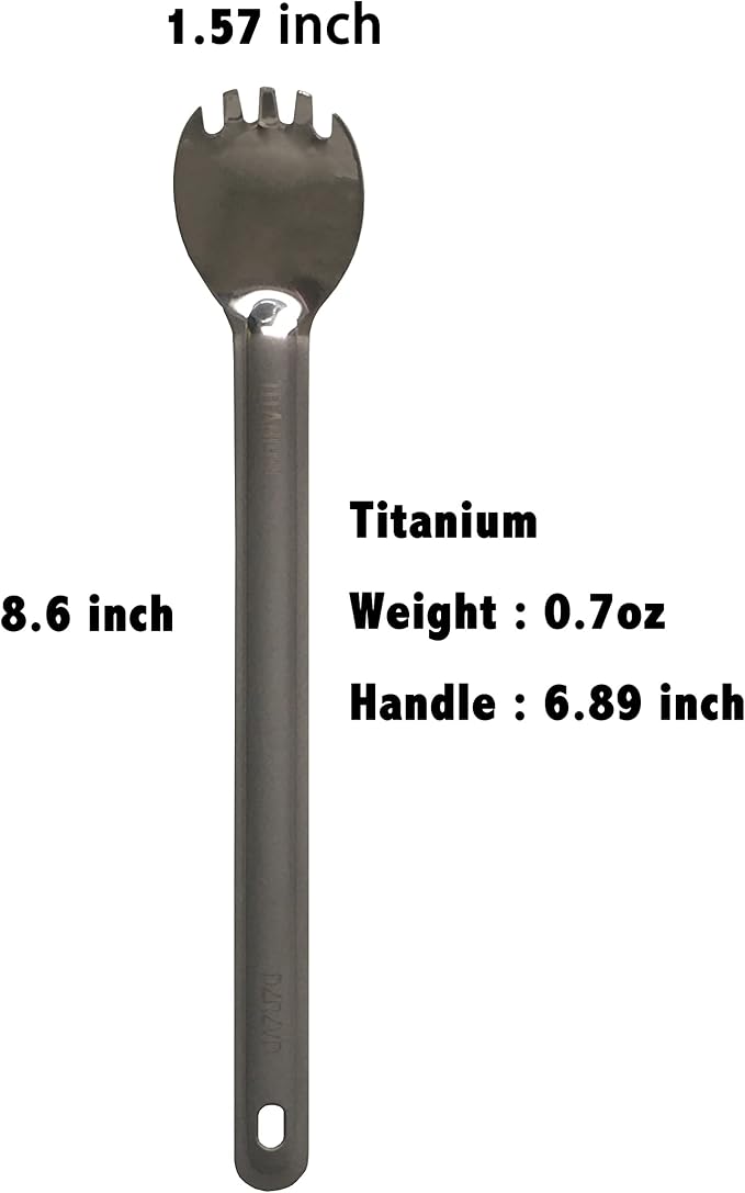 Titanium Long Handle Spork and Spoon, 8.6" Camping Cutlery Set