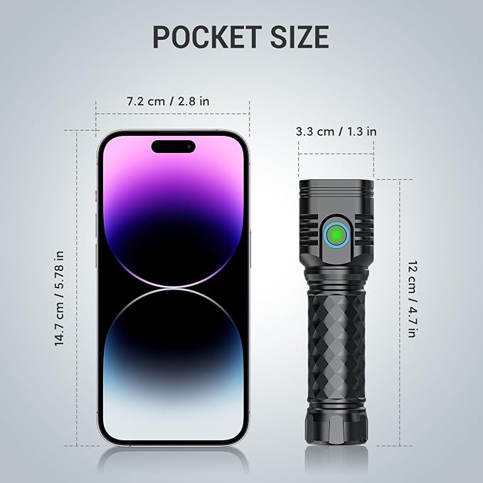Rechargeable Flashlights High Lumens, Flashlights Rechargeable, Super Bright Flashlight, Waterproof Flash Light, High Powered 2000mAh LED Flashlight for Emergency Home Camping Essentials