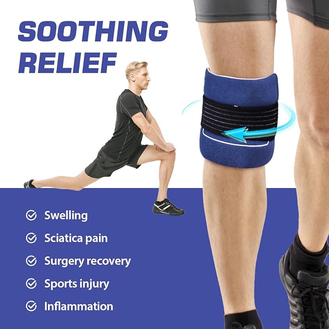 Hilph Reusable Ice Packs for Injuries, 2 Packs Soft Hot and Cold Gel Ice Packs with Adjustable Strap, Flexible Ice Wrap for Joints & Muscle Pain for Back, Shoulders, Head, Legs & More (10.8" x 5.5")