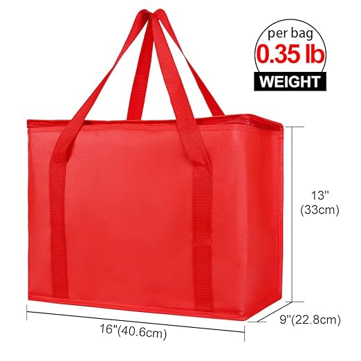 Bodaon 5-Pack Cooler Insulated Food Delivery Bag, X-Large With Top Zippered Bags for Grocery、DoorDash、Catering、Shopping,Thermal Hot Pizza, Large Cold and Frozen Door Dash Accessories, XL Tote, Red