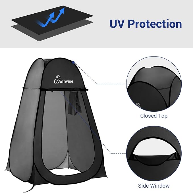 Wolfwise Pop Up Changing Tent for Beach, Camping Portable Shower Tents, Outdoor Privacy Bathroom, Change Dressing Clothes Porta Potty Tent Pop Up Instant for Camp, Toilet, Black