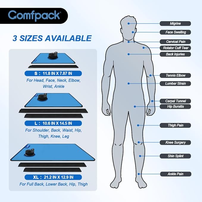 Small Refillable Ice Bag for Injuries, 11.8" x 7.8" Travel Ice Water Bag with Strap for Cold Therapy, Pain Relief for Migraine, Headache, Wisdom Teeth, Swelling, Muscle Pain, Sprain