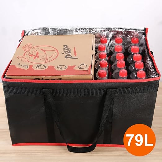 Bodaon 5-Pack Cooler Insulated Food Delivery Bag for Doordash/Uber Eats, XXX-Large Thermal Bags for Catering/Hot Pizza, Travel/Camping Essentials/Picnic/Grocery Reusable Warmer Frozen, Black-Red Edge