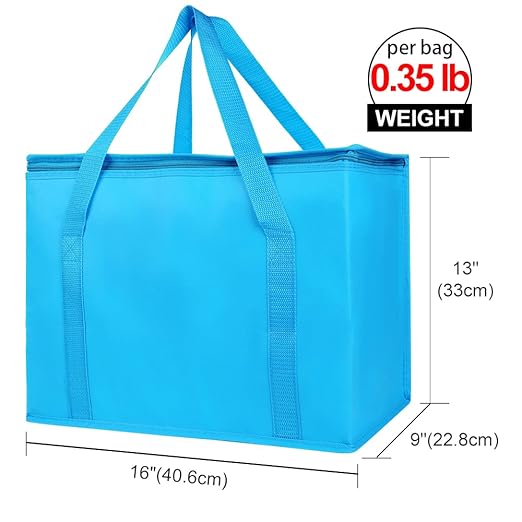 Bodaon 5-Pack Cooler Insulated Food Delivery Bag, Thermal Hot Pizza,X-Large Bags With Top Zippered for Grocery/DoorDash/Catering/Shopping, Large Cold and Frozen Door Dash Accessories, XL Tote, Blue