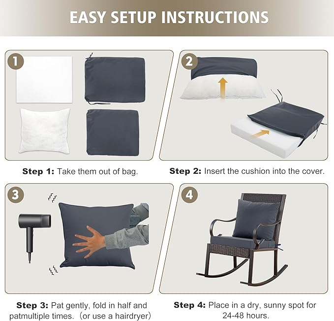 Outdoor Cushions for Patio Furniture, Waterproof Outdoor Chair Cushion w/Fade-Resistant, Removable & Machine-Washable Cover, 22x22 Inch, Deep Seat Sofa/Couch Pad Replacement – Set of 4, Dark Grey