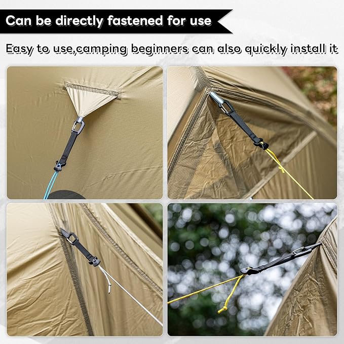 4 Pack Guy Lines-Ultralight Tent Cords with Locking Carabiner Clip, 2mm 100% Nylon Guylines Ropes for Outdoor Camping Tent Tarp,Climbing,Hiking Backpacking (Grey, 4M)
