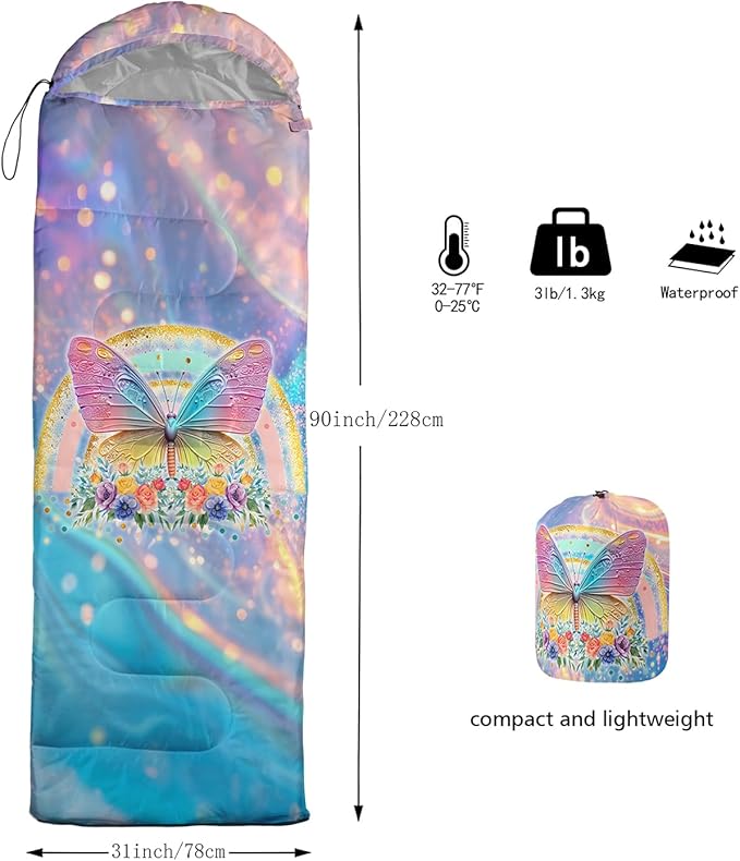 Print sleeping bag,sleeping bags,Outdoor Camping Sleeping Bag,Suitable For Children Boys And Girls Portable,Waterproof,Compact And Lightweight,Great For Outdoor Camping,Backpacking And Hiking