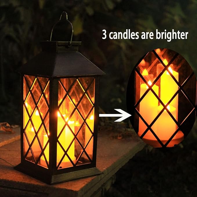 Solar Outdoor Lantern, Garden Hanging Waterproof Lanterns, 3 LED Flickering Flameless Candle, PVC, for Garden Decor Gifts (2 Pack)