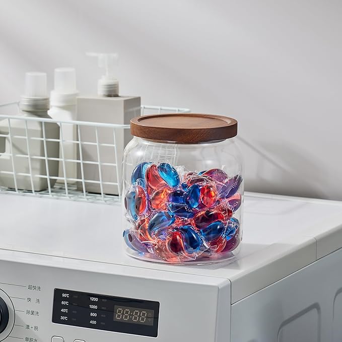Sweejar Glass Jars for Laundry Room Organization, Half-Gallon Laundry Pods Container, Glass Food Storage Jars with Airtight Lid, 1 Pack, Press Lid