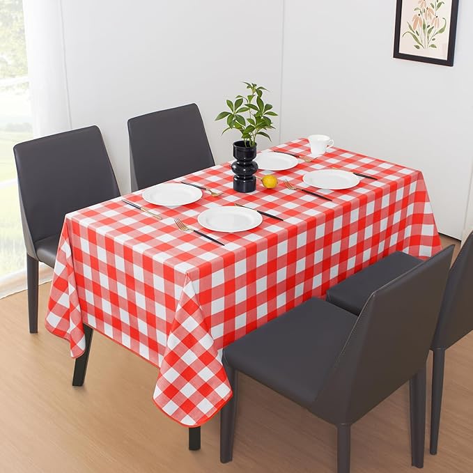 MOSAYT Rectangle Vinyl Tablecloth, 100% Waterproof Buffalo Gingham Plastic Table Cloth, Heavy Duty Wipeable Table Covers for Picnic, Outdoor, Camping - 54 x 120, Red