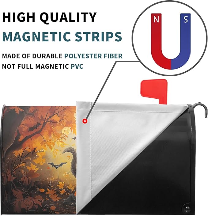 Halloween Cat Magnetic Mailbox Covers Spooky Kitten Pumpkin Waterproof Letter Box Cover Large Size Fall Maple Leaf Forest Bat Decorative Holiday Post Wraps for Home Garden Yard Outdoor 25.5x21 Inch