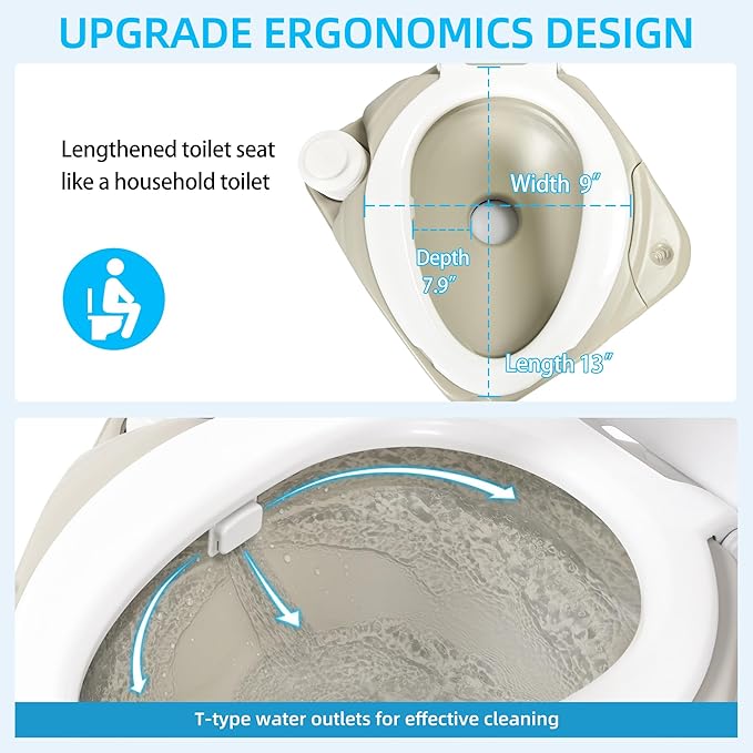 YITAHOME Portable Toilet 2.64 Gal Camping Porta Potty with Diagonal Enlargerd Bowl, Hand Sprayer and Press Flush Pump, Space Saving Indoor Outdoor Toilet for Adults, RV Travel, Boat and Trips
