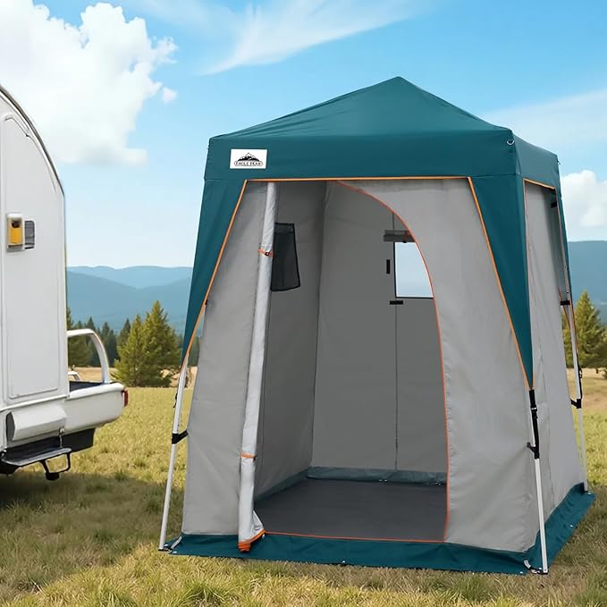 EAGLE PEAK 5x5 Pop Up Privacy Tent with Ground Mat, Portable Changing Room & Outdoor Shower Tent, Portable Canopy for Camping, Pool, Photoshoots or Toilet Shelters 6x6 Base 5x5 Top (Gray/Blue)