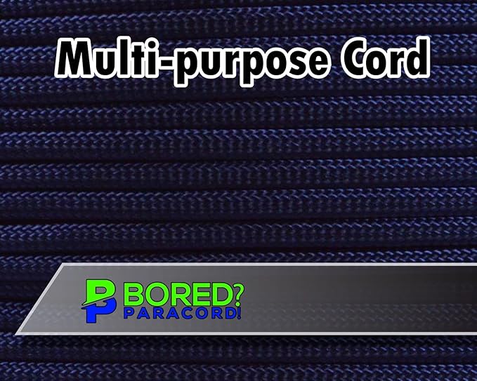 BORED? PARACORD! 550 lb Paracord - Ideal for Crafting, Camping, DIY Projects, Active & Military Outdoors - Strong Survival Rope - Tactical Parachute Cord Type III - Acid Midnight Blue 50 Feet