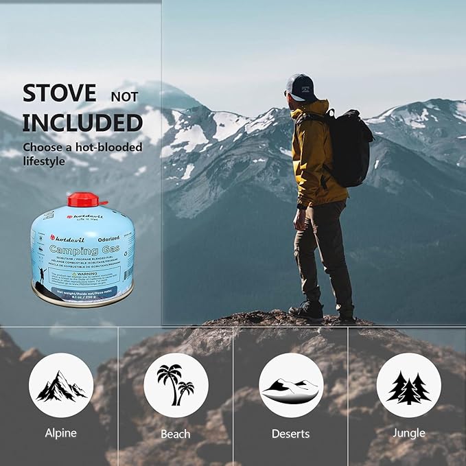 KOMAN Isobutane Fuel Canister 230 Gram Camping Stove Fuel Butane Propane Blend Camping Fuel Gas Canister Backpacking Fuel Light-Weight Compact Camping Fuel (4 Pack)
