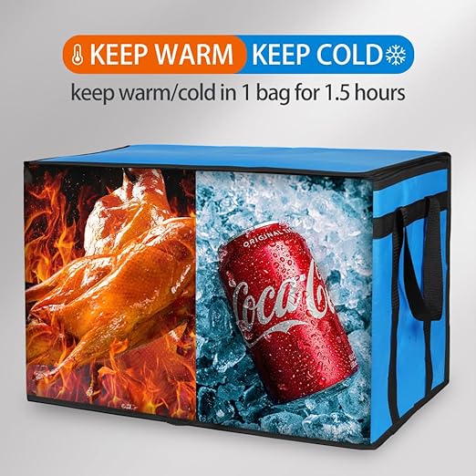 Bodaon 5-Pack Cooler Insulated Food Delivery Bag for Doordash/Uber Eats, XXX-Large Thermal Bags for Catering/Hot Pizza, Travel/Camping/Picnic Basket,Grocery Reusable Warmer and Frozen, Blue-Black Edge