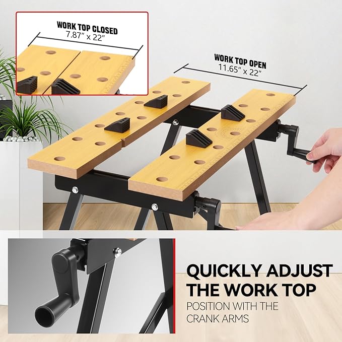 Auto Dynasty Adjustable Workbench with Built-in Ruler & Protractor, 3 Angles Folding Portable Work Table (13"-24"), 220lbs Load Capacity, Multipurpose Vise Workbench for Woodworking, Garage, and DIY