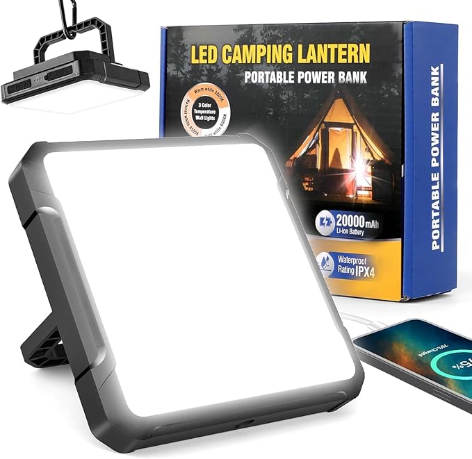 20000mAh Rechargeable Camping Lantern, Battery Powered LED Camping Lights, 1300LM Ultra Bright, 36H Runtime, 4 Modes, IPX4 Waterproof Tent Light Portable for Outdoor, Emergency, Blackout Survival Gear