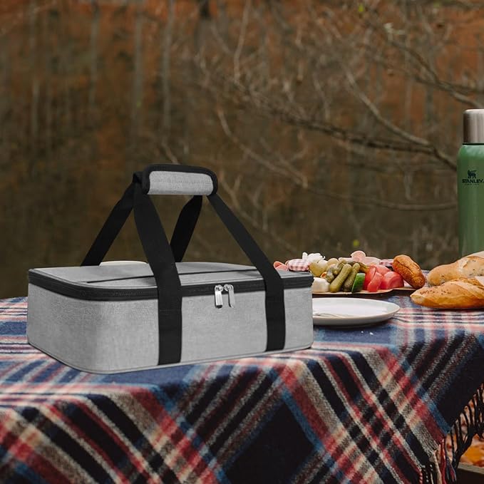 esouler Insulated Casserole Carrier Bag Hot & Cold Food Carrier Bag Lasagna Holder Lunch Bag for Picnics, Parties, Travel, Fits 9 x 13 Inches Casserole Dish-Grey