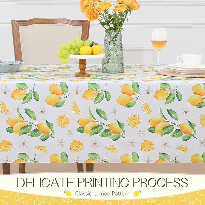 Romanstile Summer Rectangle Plastic Tablecloth, 100% Waterproof Oil-Proof Lemon PVC Table Cloth, Heavy Duty Vinyl Table Cover for Dining, Camping, Picnic, Outdoor - 54 x 108 Inch, Lemon