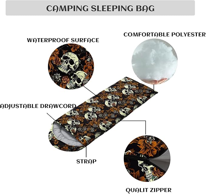 Sleeping Bags for Adults and Kids,3D Printing Camping Sleeping Bag for Girls Boys Lightweight Waterproof Cold/Warm 3-Season,Outdoor Travel with Compression Bags