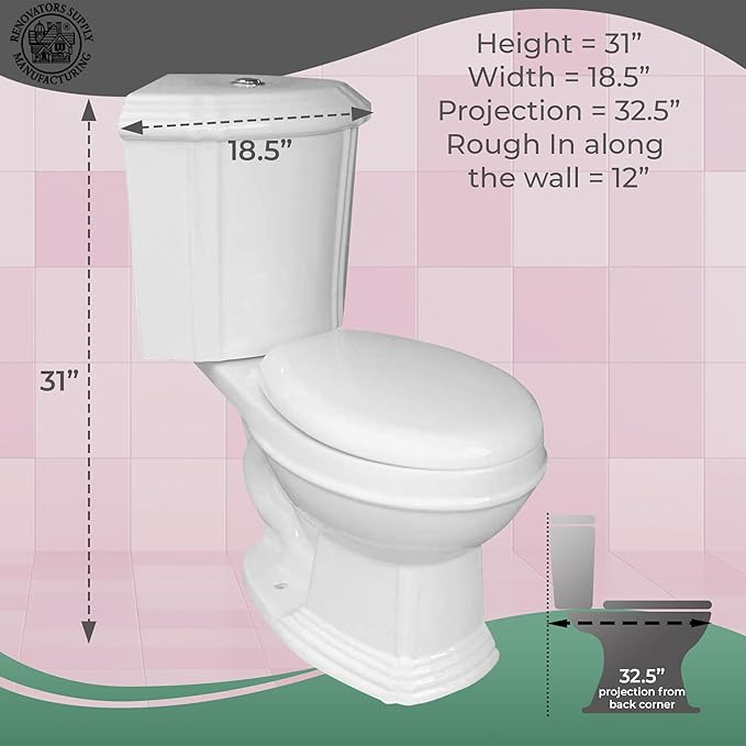 Renovators Supply Sheffield Corner 2-Piece Round Toilet 12", WaterSense Dual Flush, White Toilet With Slow Close Seat