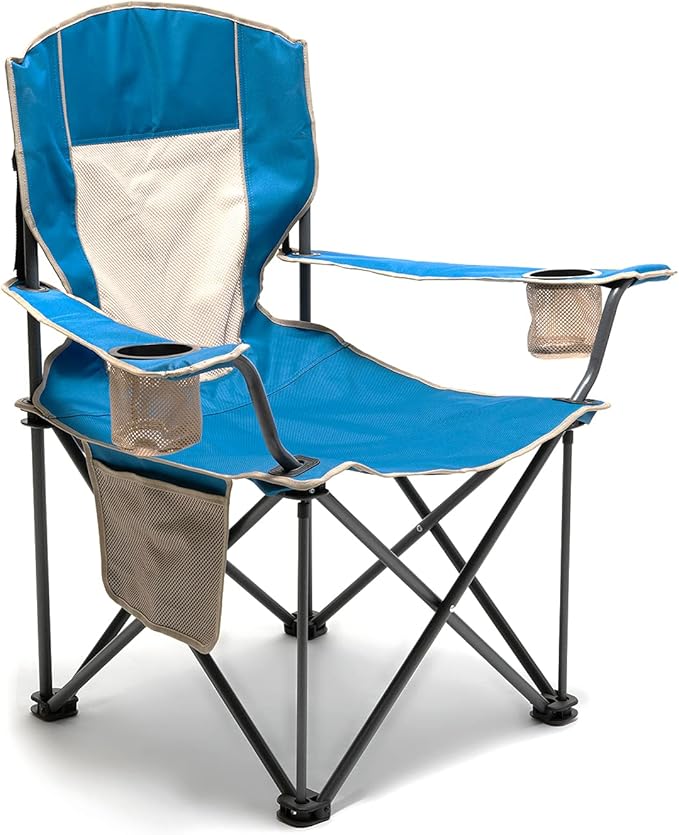 SUNNYFEEL Oversized Folding Camping Chair 500 LBS Heavy Duty Lawn Chairs for Adults Blue Portable Folding with Armrest, Cup Holder, Pocket &Bag for Outdoor Camping/Beach/Travel/Picnic/Fishing