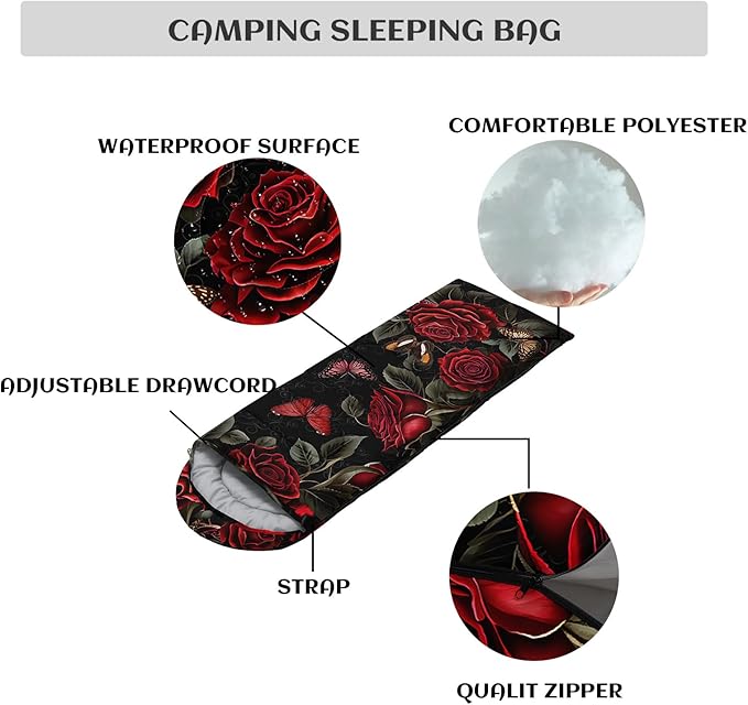Sleeping Bags for Adults and Kids,3D Printing Camping Sleeping Bag for Girls Boys Lightweight Waterproof Cold/Warm 3-Season,Outdoor Travel with Compression Bags