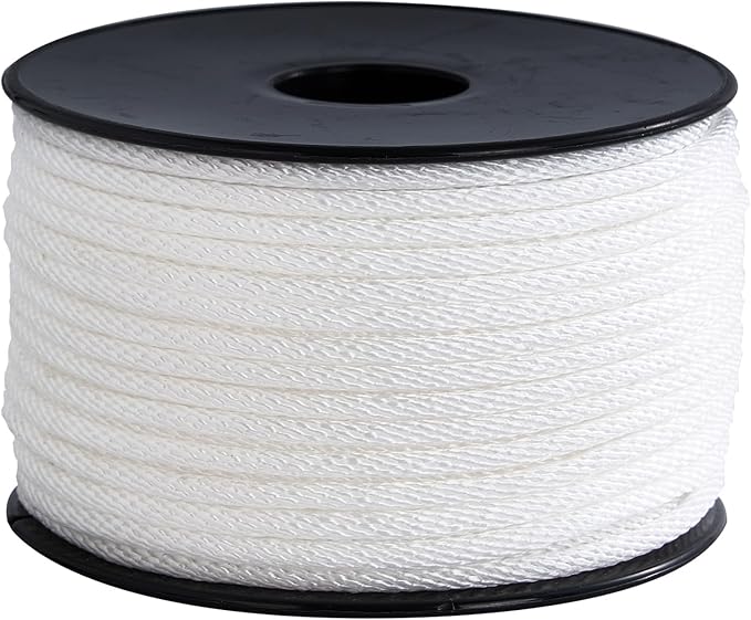 White Nylon Rope 1/8inch 100ft Braided Multi-Purpose Ropes for Outdoor&Indoor Heavy Duty for Camping, Boat, Garden, Clothesline, Marine, Soft & Flexible, High Tensile Strength